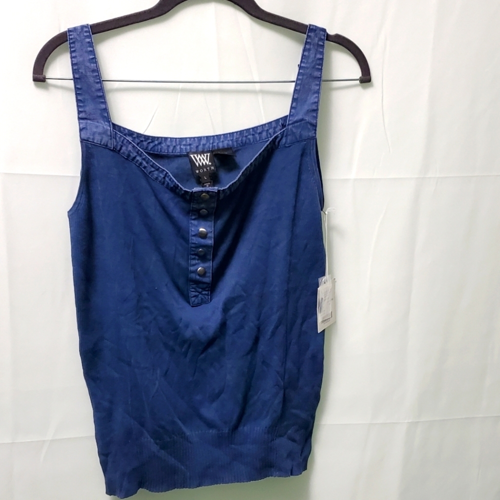 Worth Blue Cotton Square Neck Tank Top NWT Large Quiet Luxury